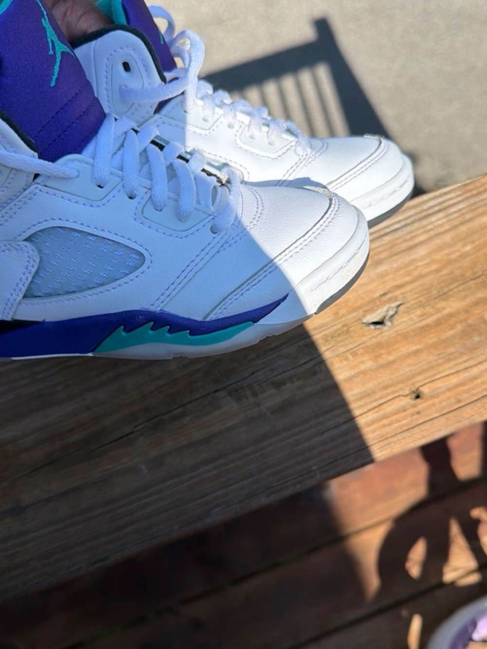 Jordan White Sneakers with Purple Tongue and Teal Jumpman - Picture 2 of 6